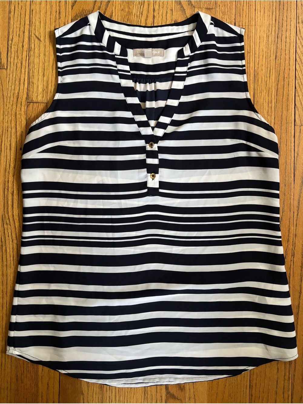 Banana Republic Sleeveless Navy and White Striped V-Neck Tank